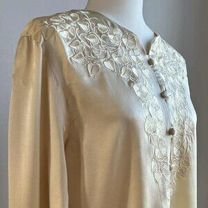 Vintage Bob Mackie Pure Silk Warm Champagne Embroidered Buttoned Blouse  – US 10